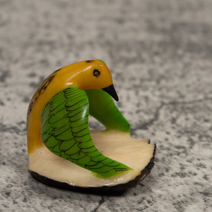 Vintage Yellow And Green Bird Tagua Carving