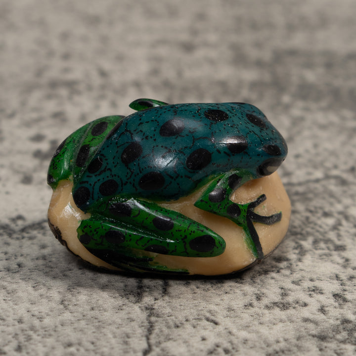 Vintage Blue And Black Rainforest Frog Tagua Carving