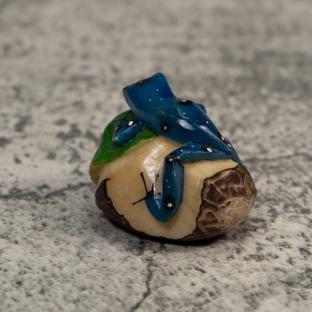 Black Blue And White Poison Dart Frog Tagua Carving