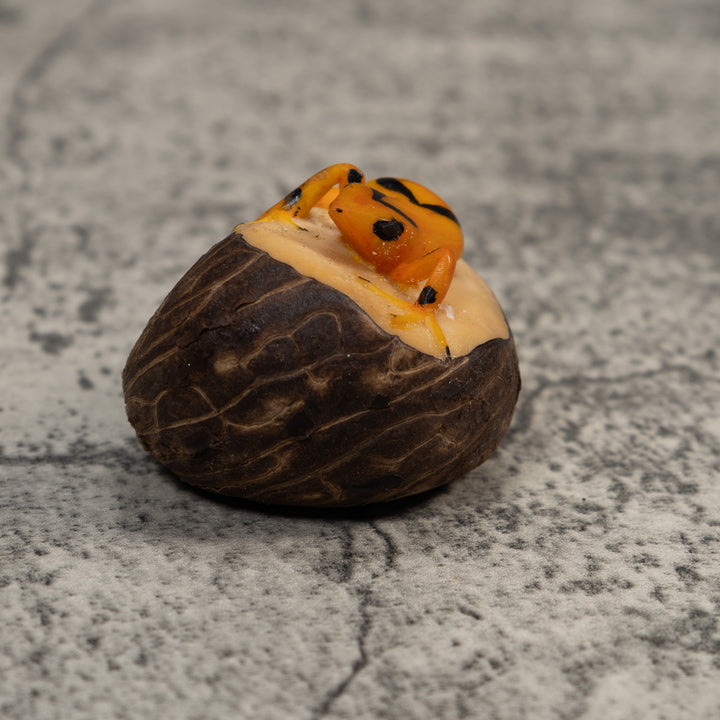 Vintage Black And Golden Frog Tagua Carving