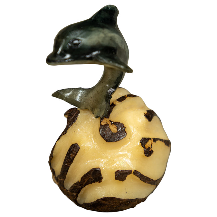 Gray Dolphin Riding Waves Tagua Carving