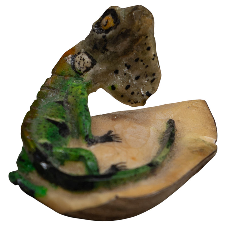 Vintage Iguana Lizard Reptile Tagua Carving