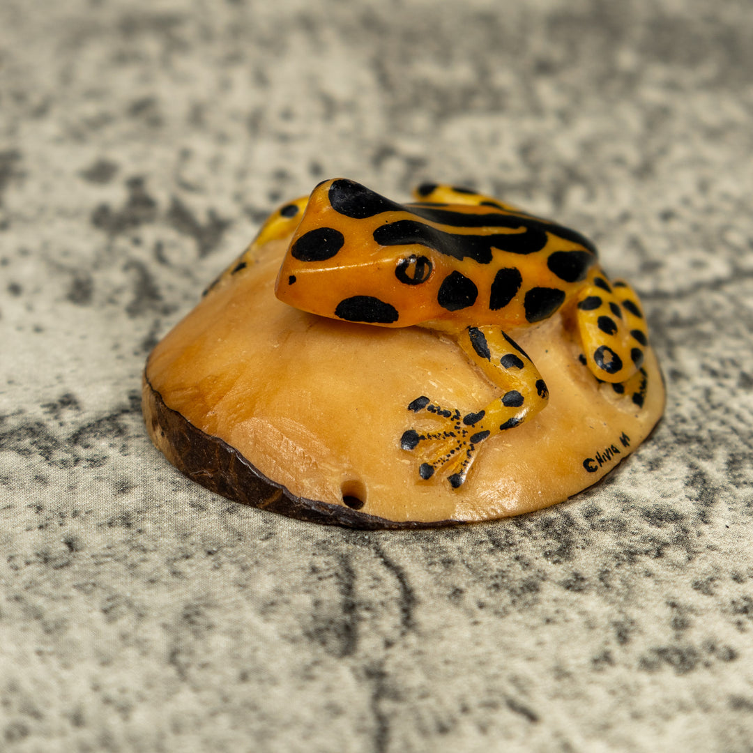 Vintage Black And Gold Poison Dart Frog Tagua Carving