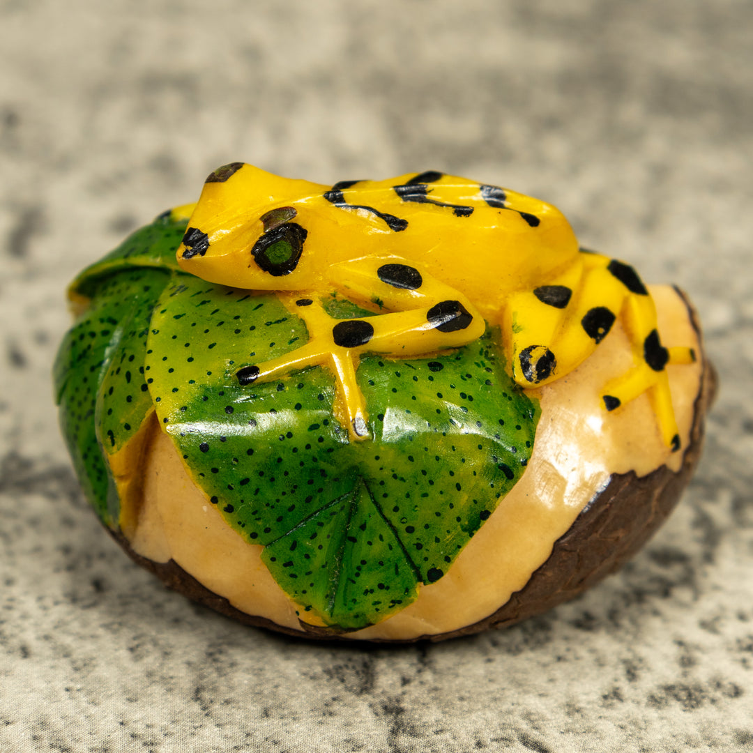 Golden Frog On Leaf Frog Tagua Carving