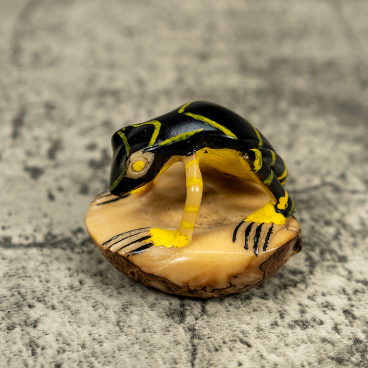 Vintage Black And Yellow Poison Dart Frog Tagua Carving