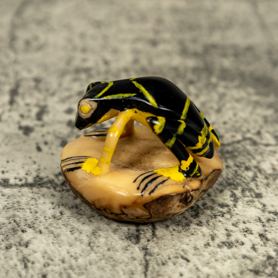 Vintage Black And Yellow Poison Dart Frog Tagua Carving