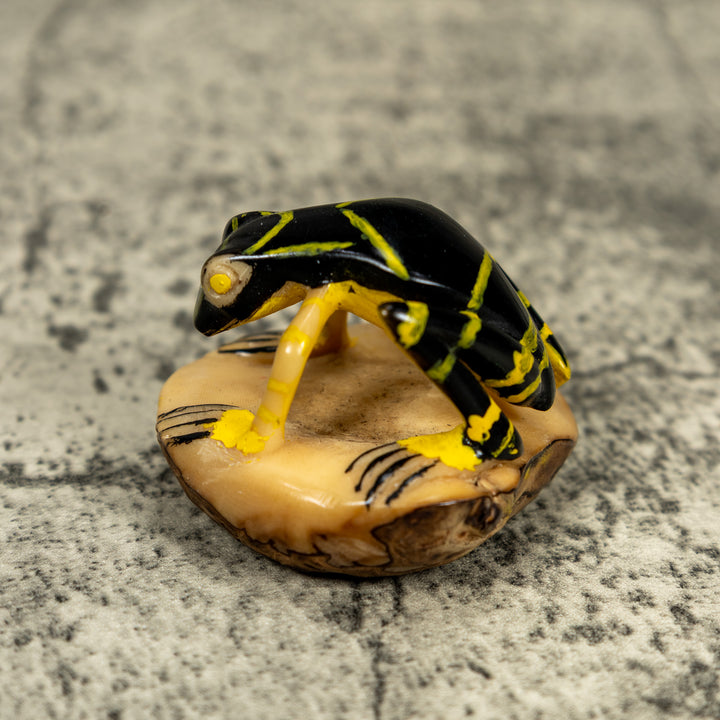 Vintage Black And Yellow Poison Dart Frog Tagua Carving