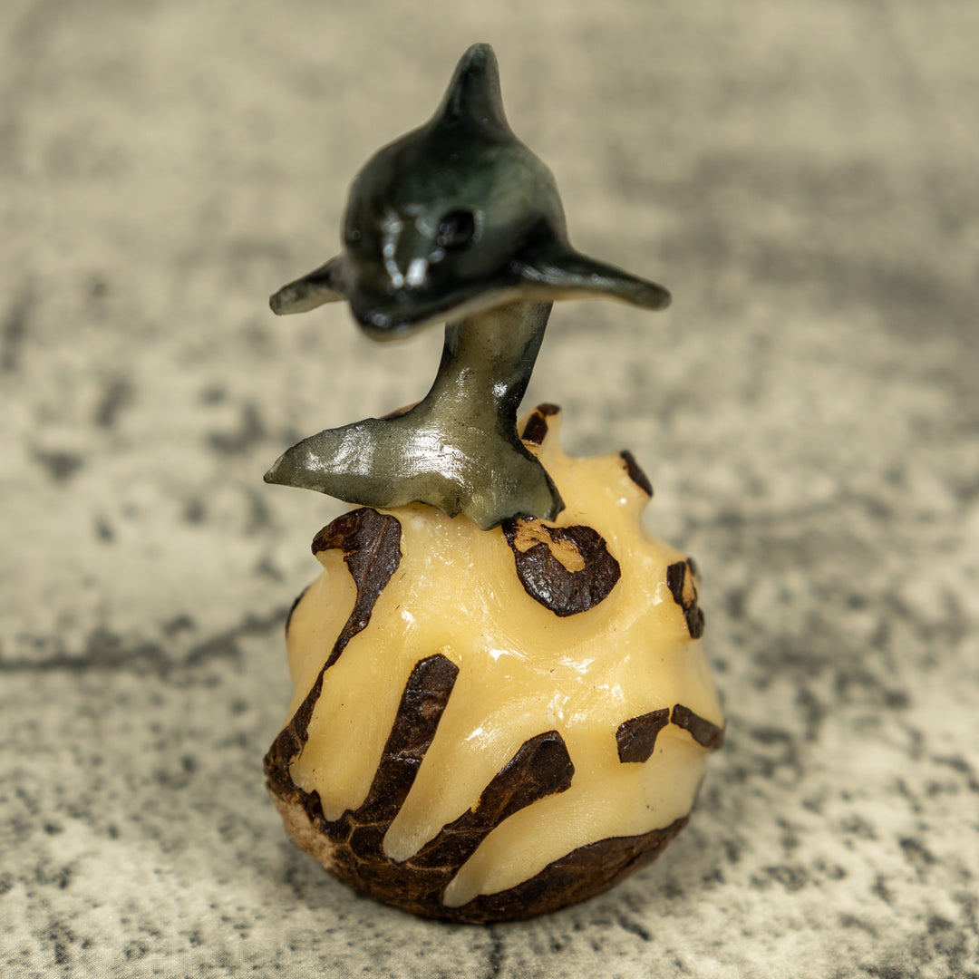 Gray Dolphin Riding Waves Tagua Carving