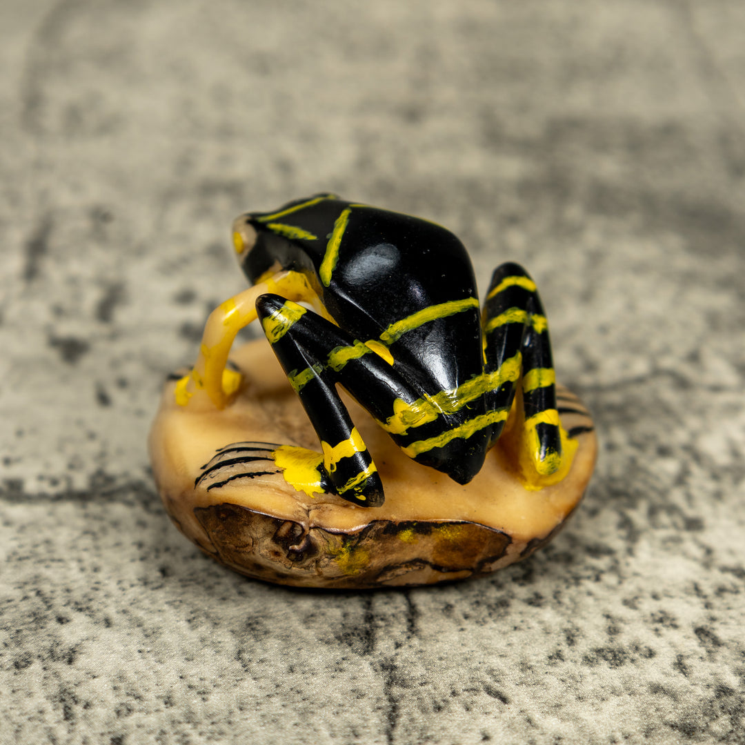 Vintage Black And Yellow Poison Dart Frog Tagua Carving