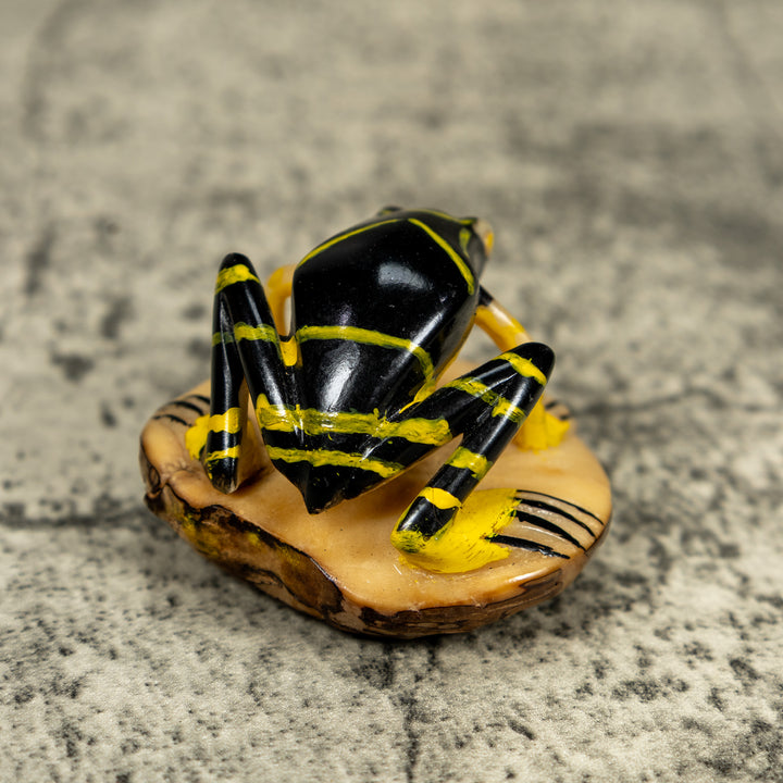Vintage Black And Yellow Poison Dart Frog Tagua Carving