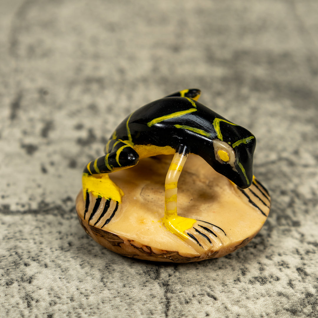 Vintage Black And Yellow Poison Dart Frog Tagua Carving