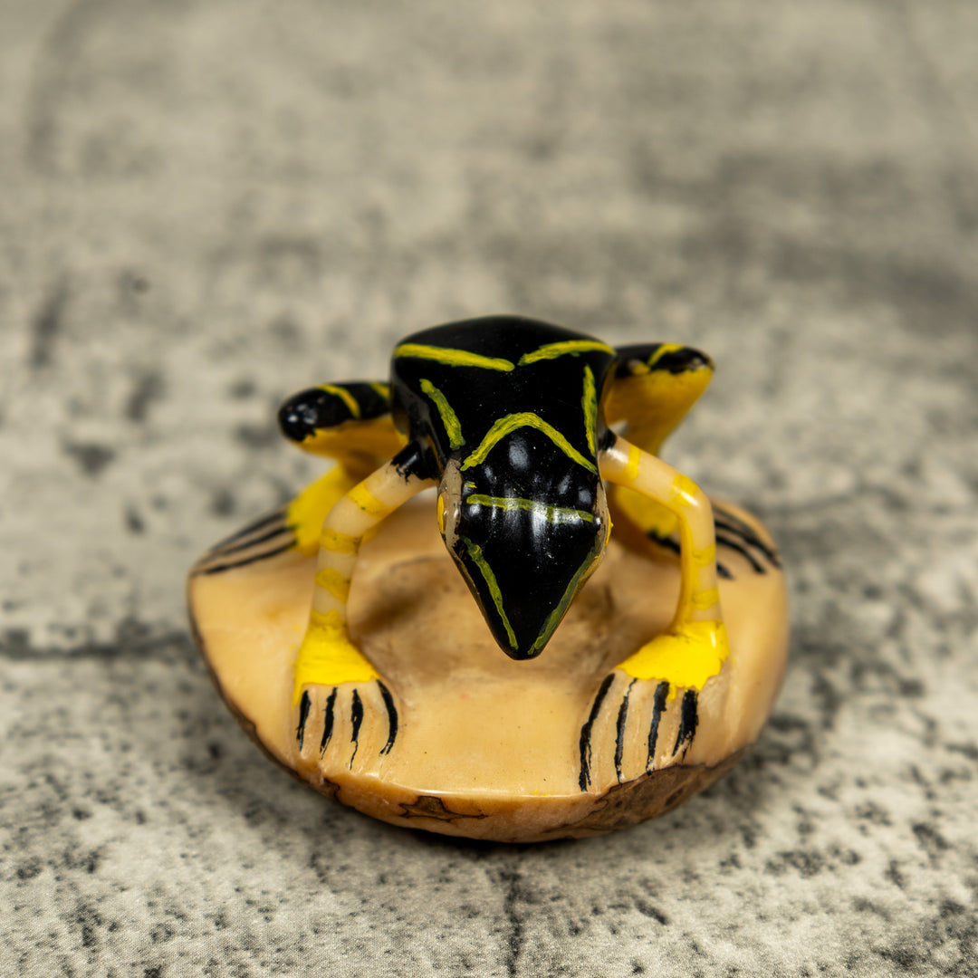 Vintage Black And Yellow Poison Dart Frog Tagua Carving