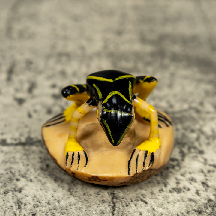 Vintage Black And Yellow Poison Dart Frog Tagua Carving