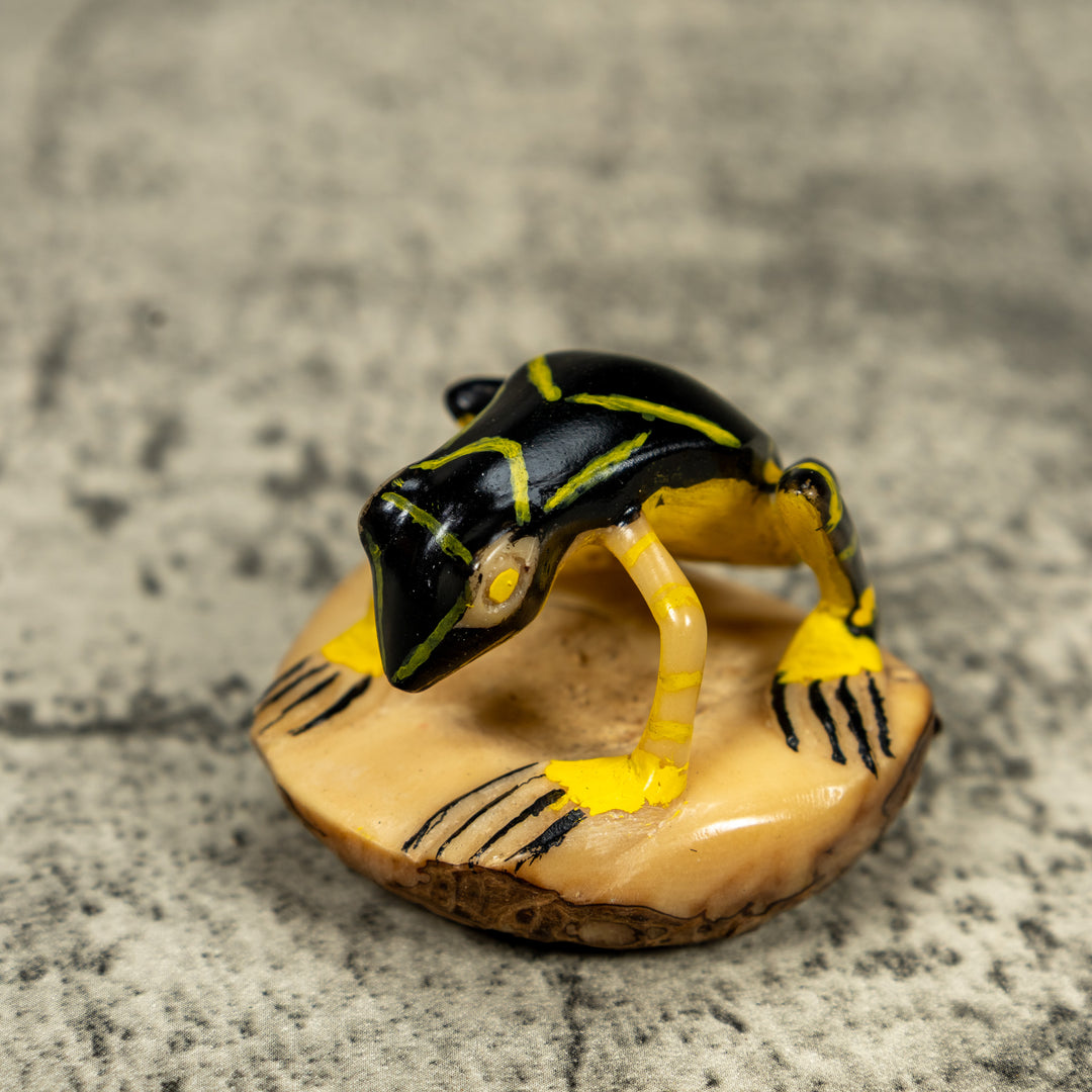 Vintage Black And Yellow Poison Dart Frog Tagua Carving