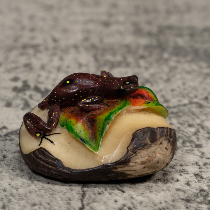 Brown And Yellow Poison Dart Frog Tagua Carving
