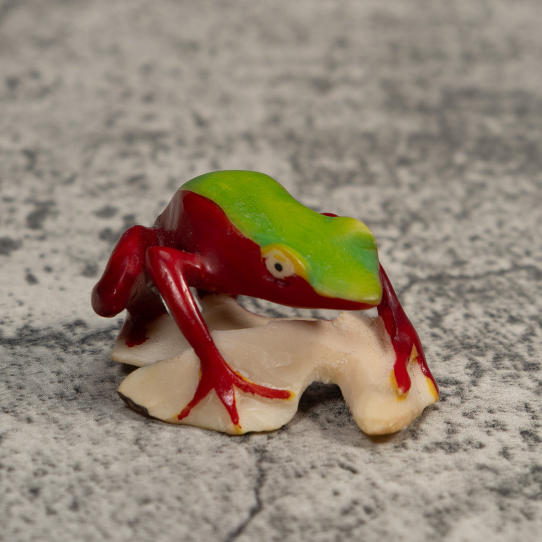 Vintage Red And Green Poison Dart Frog Tagua Carving