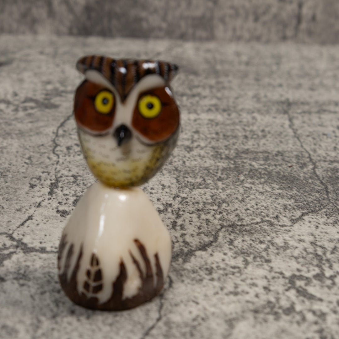 Owl Bird On Pedestal Tagua Carving