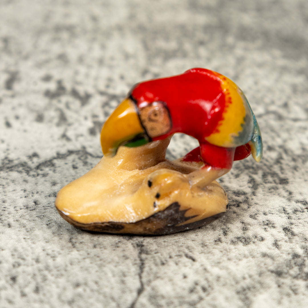 Vintage Red Yellow And Blue Parrot Macaw Tagua Carving