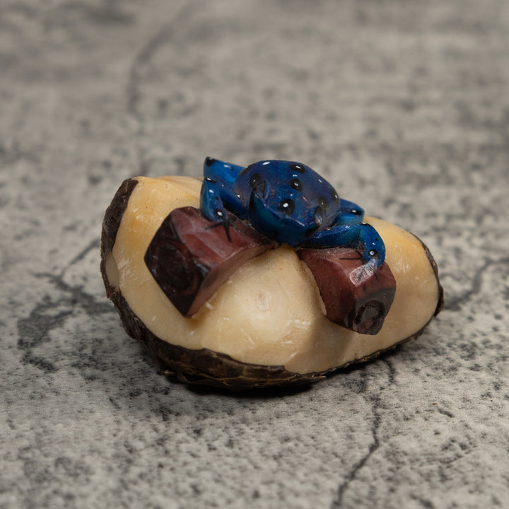 Blue White And Brown Poison Dart Frog Tagua Carving