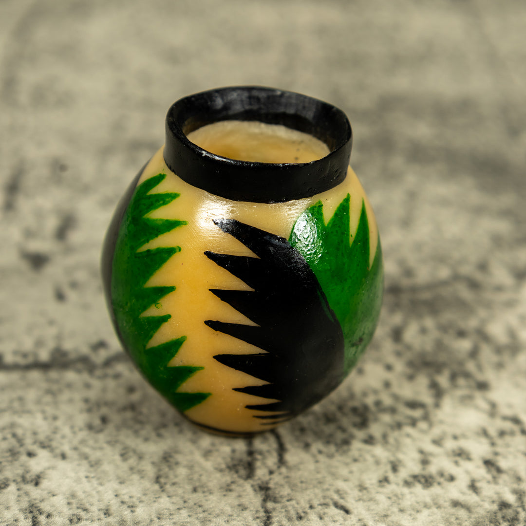 Etched Black And Green Vase Tagua Carving