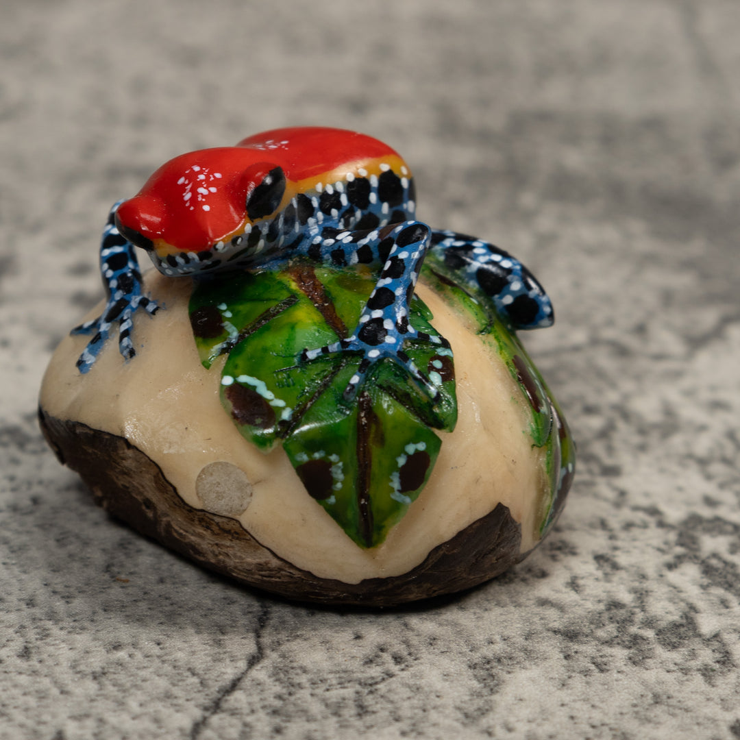 Red And Blue Poison Dart Frog Tagua Carving