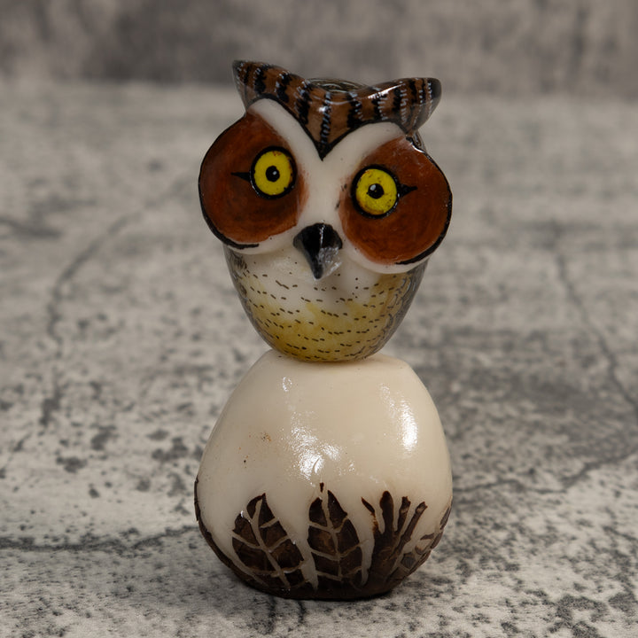 Owl Bird On Pedestal Tagua Carving