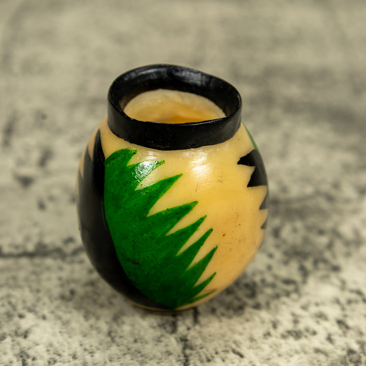 Etched Black And Green Vase Tagua Carving