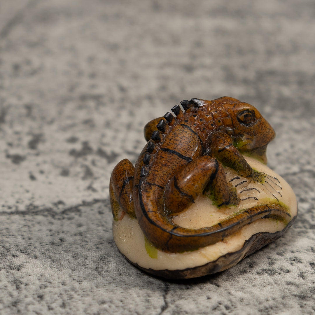 Brown And Black Iguana Lizard Tagua Carving