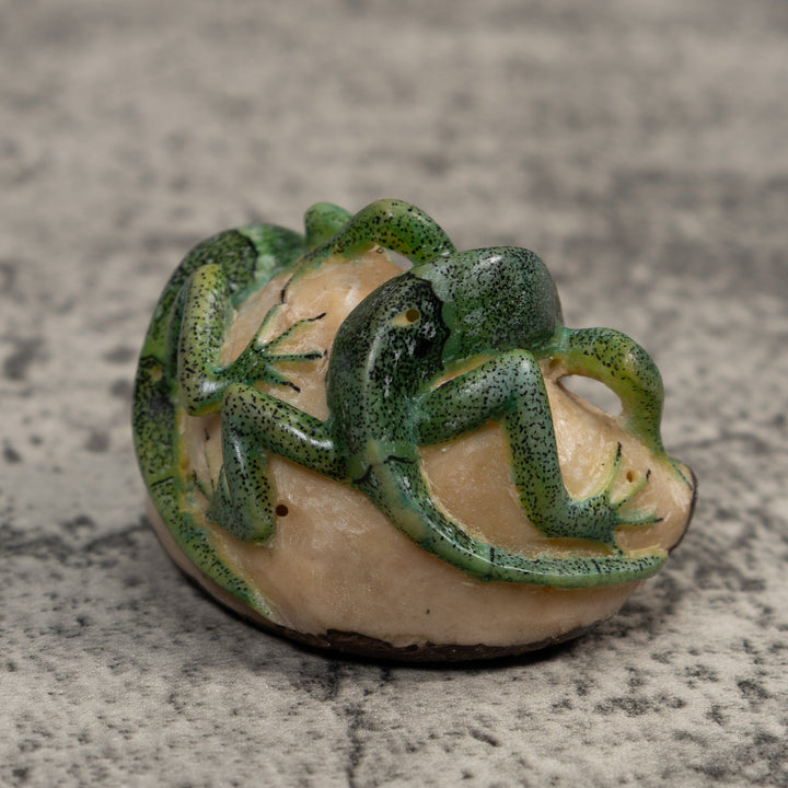 Double Green Iguana Lizard Tagua Carving