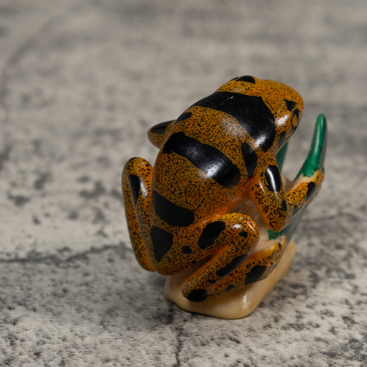 Black And Gold Poison Dart Frog With Leaves Tagua Carving