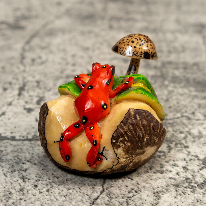 Poison Dart Frog With Mushroom Tagua Carving