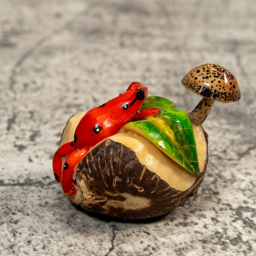 Poison Dart Frog With Mushroom Tagua Carving