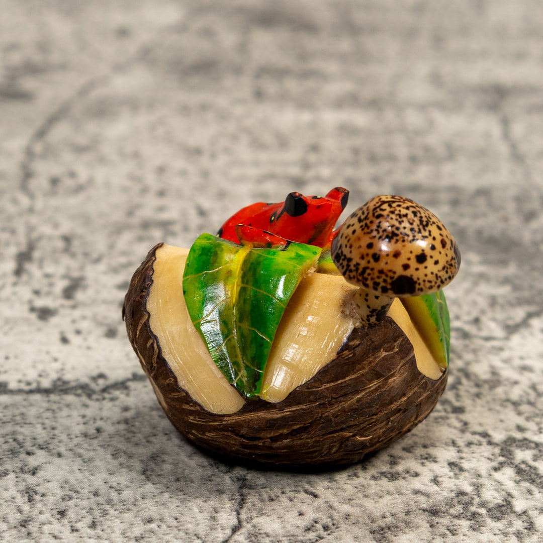 Poison Dart Frog With Mushroom Tagua Carving