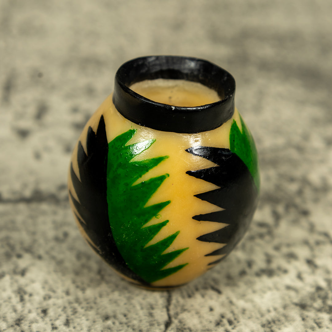 Etched Black And Green Vase Tagua Carving