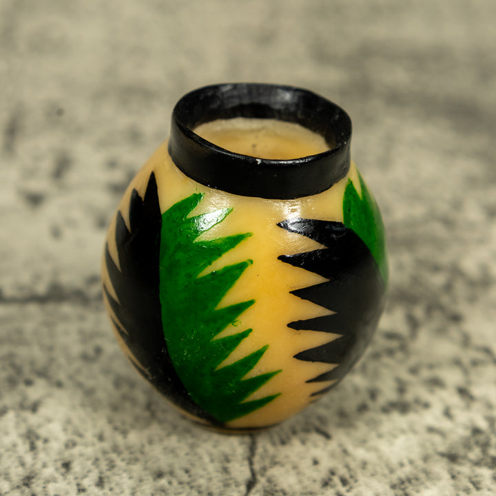 Etched Black And Green Vase Tagua Carving