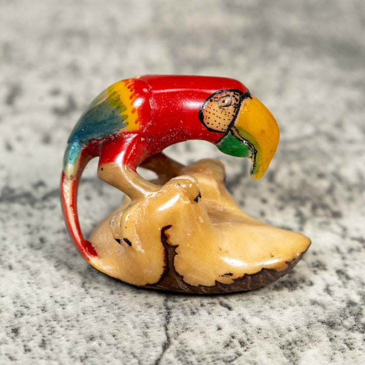 Vintage Red Yellow And Blue Parrot Macaw Tagua Carving