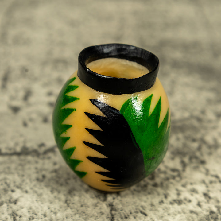 Etched Black And Green Vase Tagua Carving