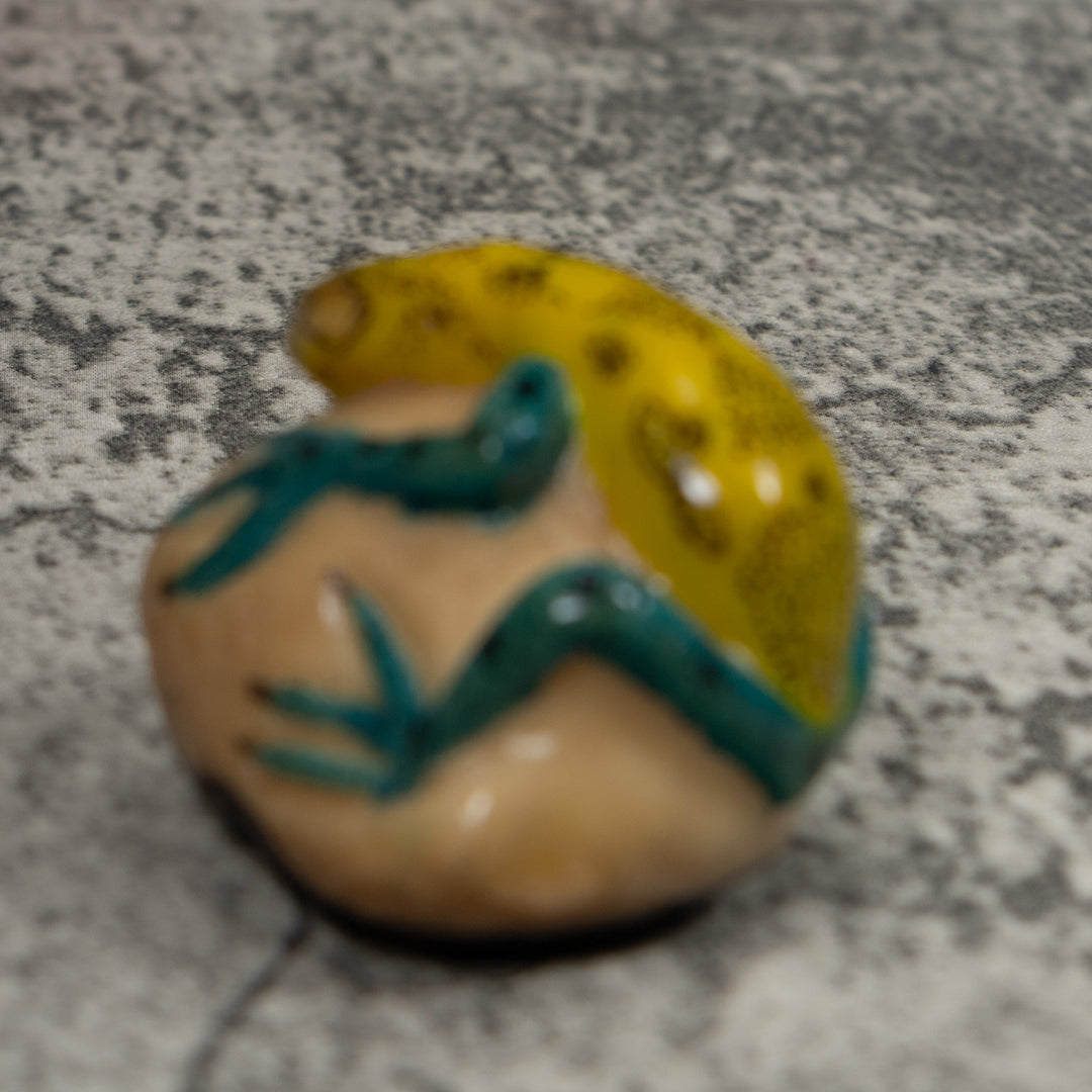 Vintage Green And Yellow Frog Tagua Carving