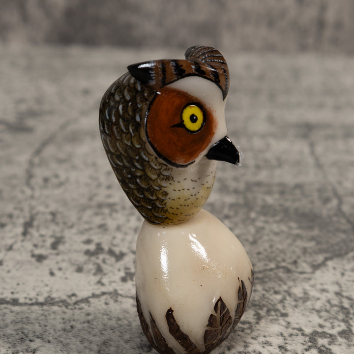 Owl Bird On Pedestal Tagua Carving