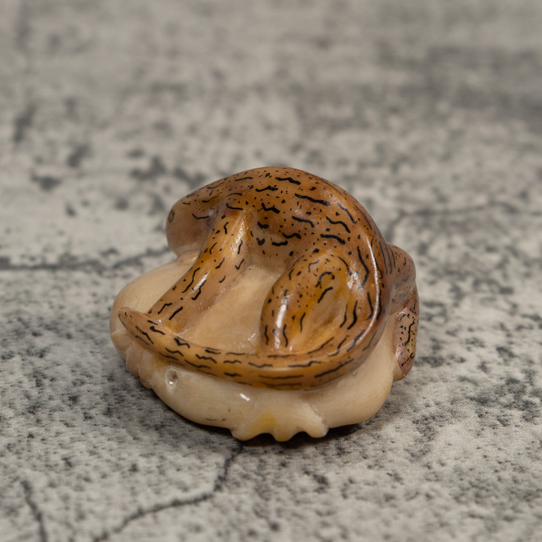 Vintage Brown And Black Gecko Lizard Tagua Carving