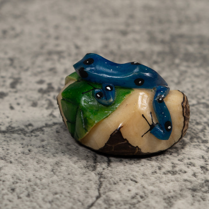Black Blue And White Poison Dart Frog Tagua Carving