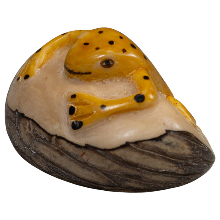 Vintage Black And Gold Frog Tagua Carving