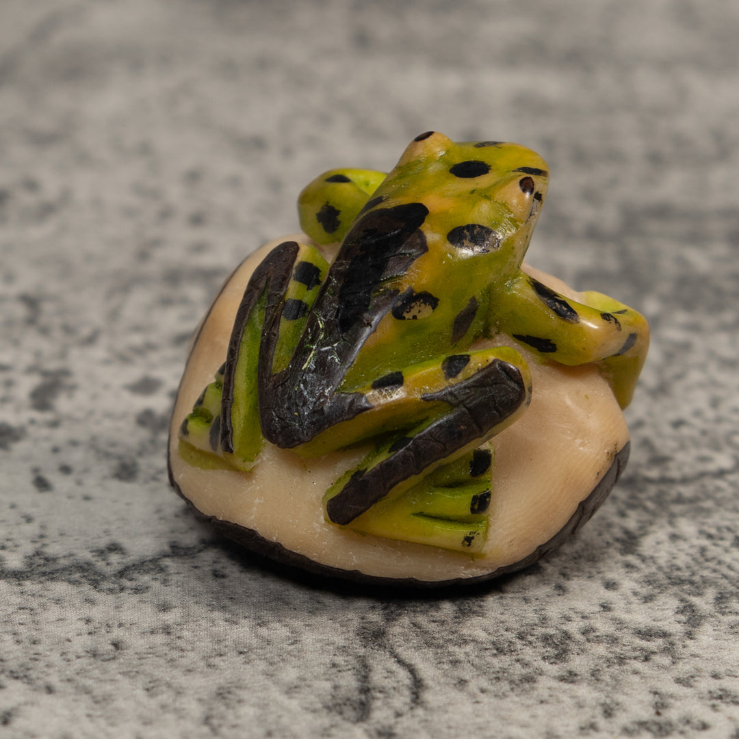 Vintage Green And Black Poison Dart Frog Tagua Carving