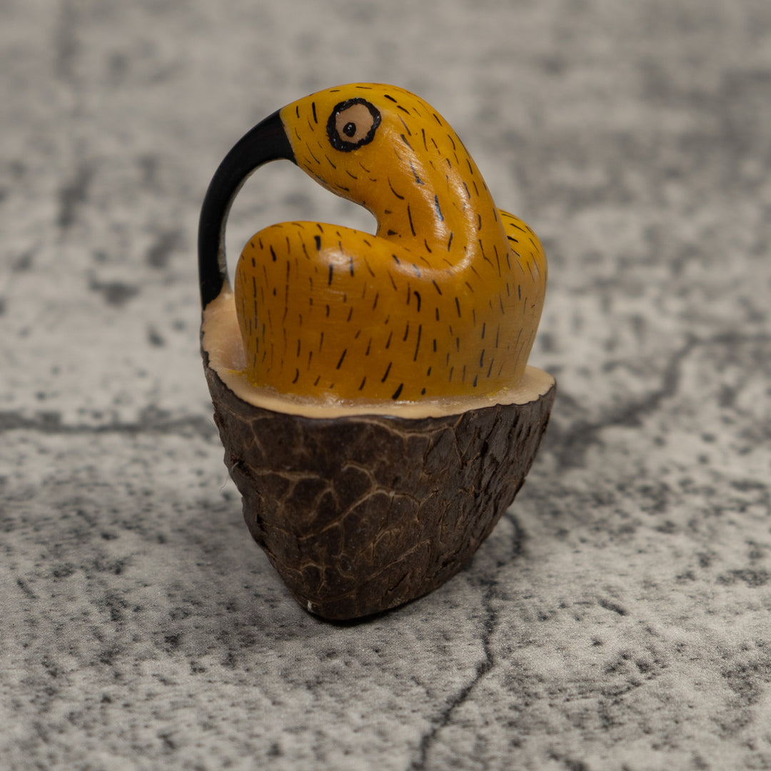Vintage Black And Yellow Hummingbird Tagua Carving