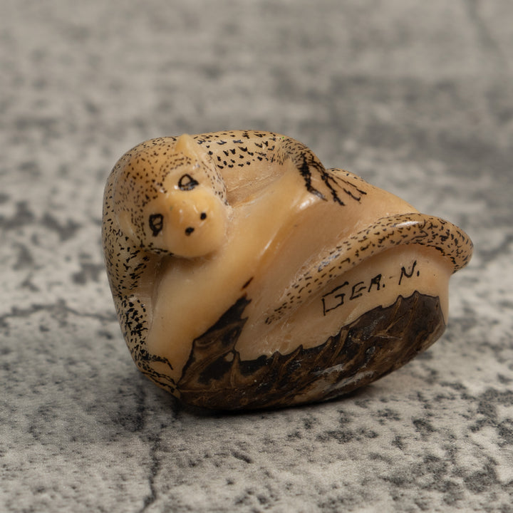 Vintage Black And White Monkey Tagua Carving