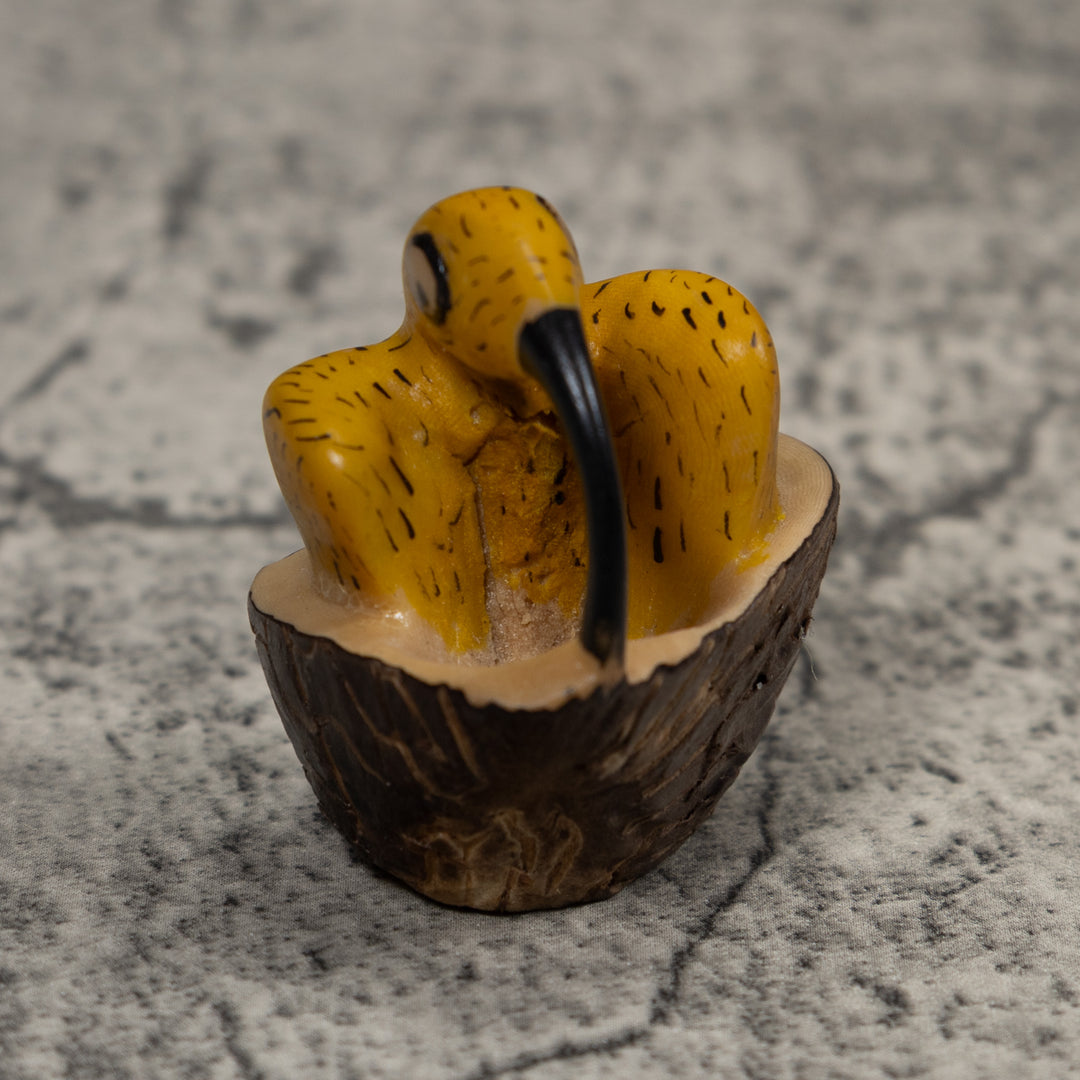 Vintage Black And Yellow Hummingbird Tagua Carving