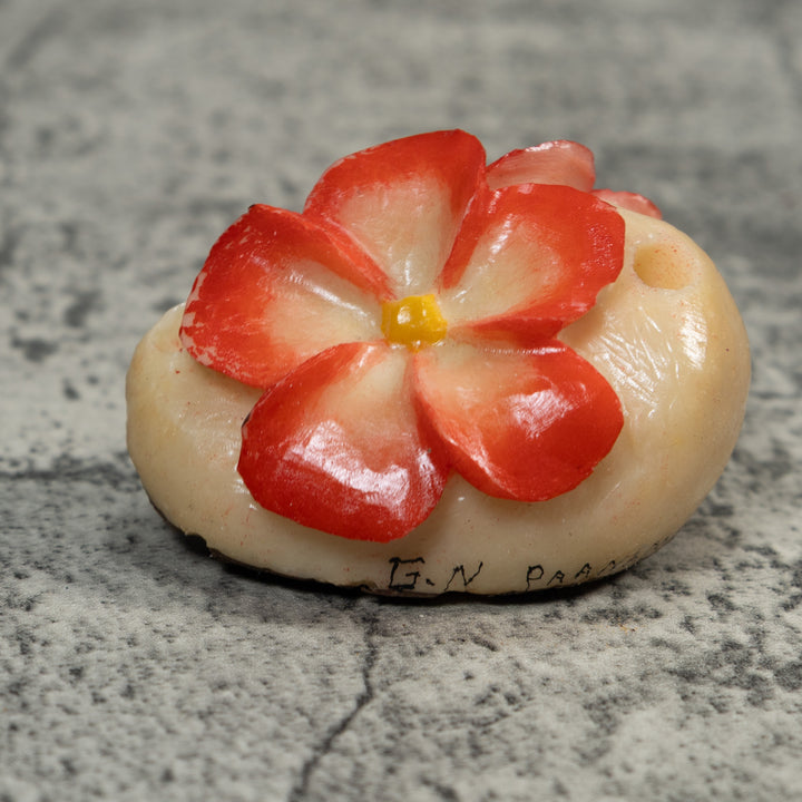 Double Red Flower Petals Tagua Carving