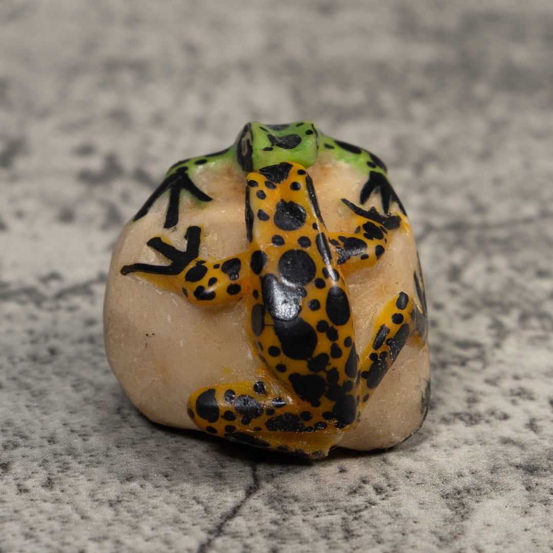 Double Vintage Black Gold And Green Frog Tagua Carving