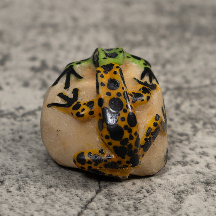 Double Vintage Black Gold And Green Frog Tagua Carving