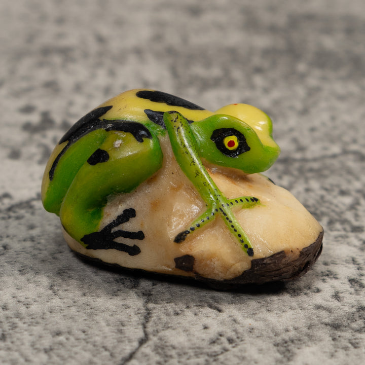 Black Green And Yellow Poison Dart Frog Tagua Carving